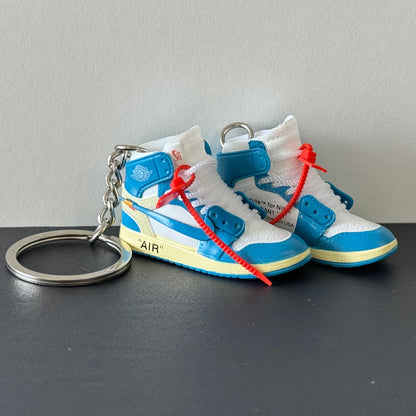 Mini 3D Sneaker Keyring - J1 "UNC x Off White" (White Lace)