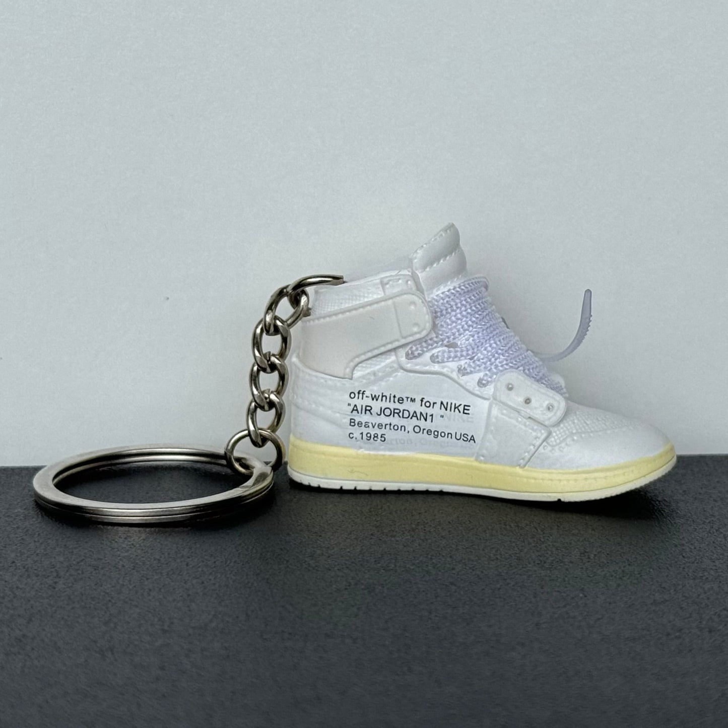 Mini 3D Sneaker Keyring - J1 White x Off White (White Lace)