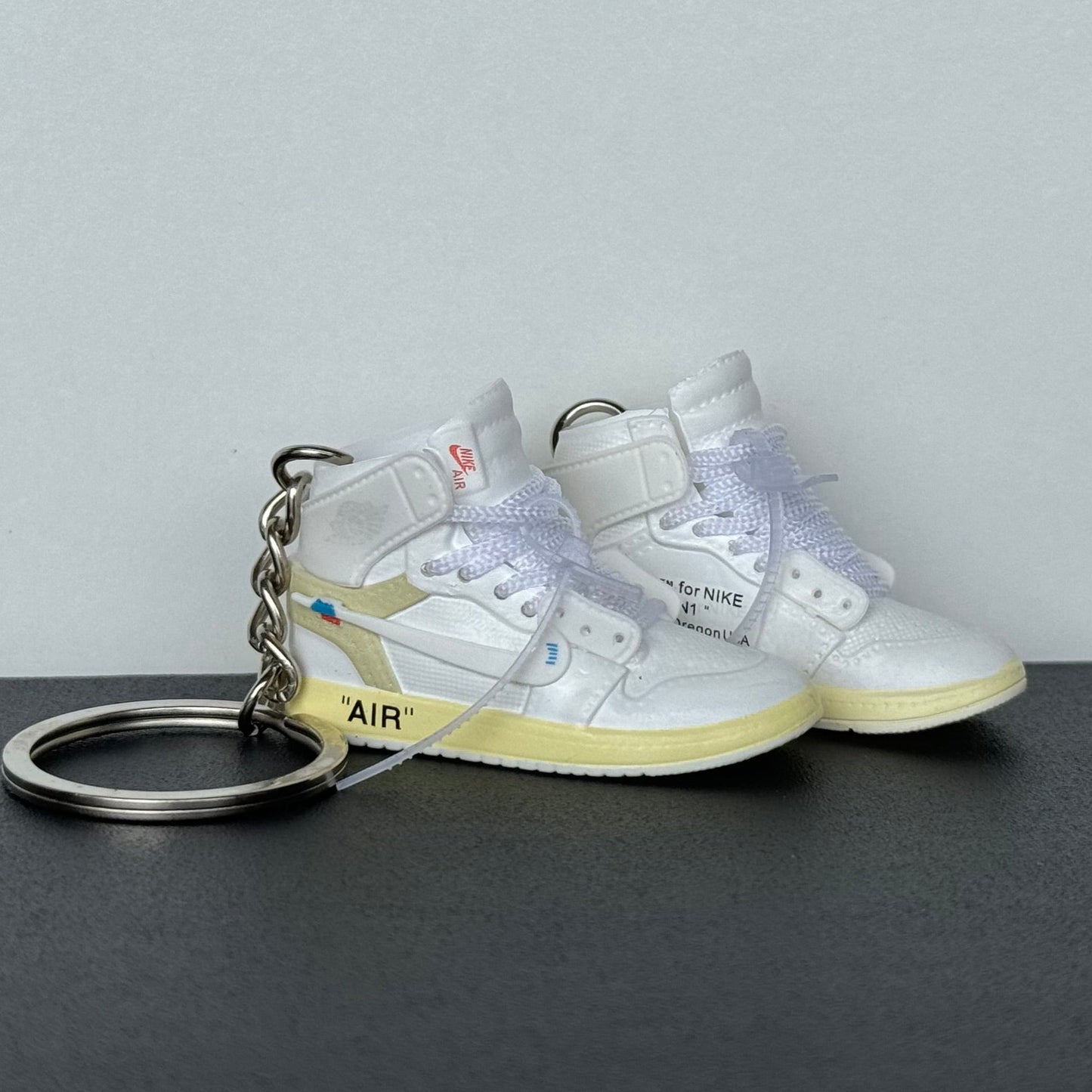 Mini 3D Sneaker Keyring - J1 White x Off White (White Lace)