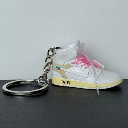 Mini 3D Sneaker Keyring - J1 "White x Off White" (Pink Lace)